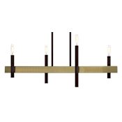 Livex Lighting Denmark 4 Light 28" Wide Abstract Linear Chandelier Bronze with Antique Brass Accents