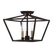 Livex Lighting Devonshire 3 Light 13" Wide Flush Mount Ceiling Fixture Bronze / Antique Brass Accents