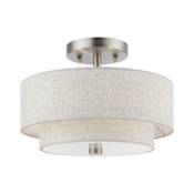 Livex Lighting Meridian 2 Light 11" Wide Flush Mount Drum Ceiling Fixture Brushed Nickel
