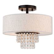 Livex Lighting Carlisle 2 Light 13" Wide Semi-Flush Drum Ceiling Fixture with Outer Hardback and Inner Fabric Shade English Bronze