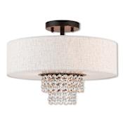 Livex Lighting Carlisle 3 Light 15" Wide Semi-Flush Drum Ceiling Fixture with Outer Hardback and Inner Fabric Shade English Bronze