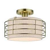 Livex Lighting Blanchard 12" Wide Semi-Flush Drum Ceiling Fixture Antique Brass