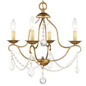 Livex Lighting Chesterfield 4 Light 1 Tier Chandelier with Crystal Accents Antique Gold Leaf