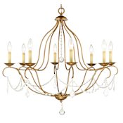 Livex Lighting Chesterfield 8 Light 1 Tier Chandelier with Crystal Accents Antique Gold Leaf