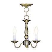 Livex Lighting Williamsburg 3 Light Semi-Flush Ceiling Fixture Antique Brass