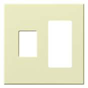 Lutron Architectural 2 Gang Wall Plate for 1 Nova T Dimmer/Switch (Left) and 1 Accessory (Right) Almond
