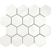 Marazzi Artistic Reflections 3" Hexagon Mosaic Tile, Ceramic Look Glossy Finish - Sold by Sheet (1 SF per Sheet) Arctic
