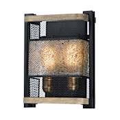 Maxim Boundry 2 Light 13" Tall Wall Sconce Black / Barn Wood / Antique Brass