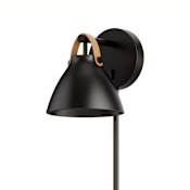 Maxim Nordic 1 Light 8" Tall LED Plug-In Wall Sconce Black / Tan Leather