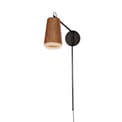 Maxim Scout 32" Tall LED Hardwired or Plug-In Wall Sconce with Frosted Glass Shade Weathered Wood / Tan Leather