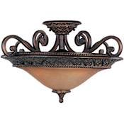Maxim 3 Light 22.5" Wide Semi-Flush Ceiling Fixture from the Symphony Collection Oil Rubbed Bronze / Screen Amber Glass