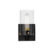 Maxim Pinn 8" Tall Bathroom Sconce with Clear Glass Shade Black / Satin Brass
