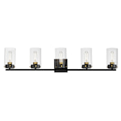 Maxim Pinn 5 Light 39" Wide Vanity Light with Clear Glass Shades Black / Satin Brass