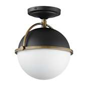 Maxim Duke 10" Wide Semi-flush Globe Ceiling Fixture Black / Weathered Brass