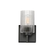 Maxim Rigata 9" Tall Convertible Bathroom Sconce with Ribbed Glass Black