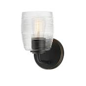 Maxim Honey 9" Tall Bathroom Sconce with Clear, Ribbed Glass Shade Kentucky Bronze