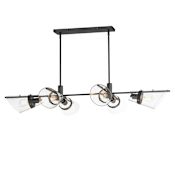 Maxim Finch 6 Light 49" Wide Linear Chandelier with Clear, Seedy Glass Shades Dark Bronze / Antique Brass