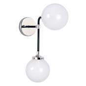 Maxim Atom 18" Wall Sconce with White Glass Shades Black and Polished Nickel