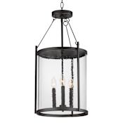 Maxim Belfry 3 Light 13" Wide Outdoor Taper Candle Pendant with Clear, Hammered Glass Shade Black