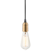 Maxim Early Single Light Exposed Bulb Pendant with Black Fabric Cord Black / Antique Brass