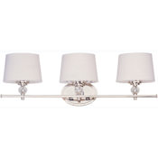 Maxim Rondo 26" Bath Light with Crystal Accents and Fabric Shades Polished Nickel / White Fabric Shade
