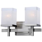 Maxim Tetra 14" Wide Bathroom Light with Square Linen Glass Shades Satin Nickel