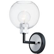 Maxim Vessel 12" Tall Wall Sconce with Hand-blown Glass Shade Black / Brushed Aluminum / Clear Glass