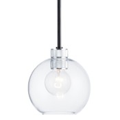 Maxim Vessel Single Light 7" Wide Mini Pendant with Hand-blown Glass Shade Black / Brushed Aluminum / Clear Glass