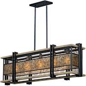 Maxim Boundry 5 Light 45" Wide Mica / Mesh Shade Linear Chandelier Black / Barn Wood / Antique Brass