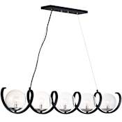 Maxim Curlicue 5 Light 49" Linear Chandelier with Seedy Glass Shades Black / Polished Nickel