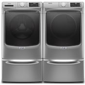 Maytag 27 Inch Wide 4.8 Cu. Ft. Washer and 27 Inch Wide 7.3 Cu. Ft. Electric Dryer Laundry Pair with Storage Pedestal Metallic Slate