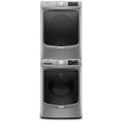Maytag 27 Inch Wide 4.8 Cu. Ft. Washer and 27 Inch Wide 7.3 Cu. Ft. Gas Dryer Laundry Pair with Stacking Kit Metallic Slate