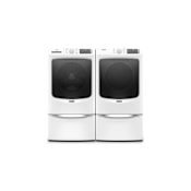 Maytag 27 Inch Wide 4.8 Cu. Ft. Washer and 27 Inch Wide 7.3 Cu. Ft. Gas Dryer Laundry Pair with Storage Pedestal White