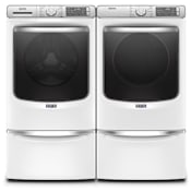 Maytag 27 Inch Wide 5 Cu. Ft. Washer and 27 Inch Wide 7.3 Cu. Ft. Electric Dryer Laundry Pair with Storage Pedestal and Advanced Moisture Sensing Plus White