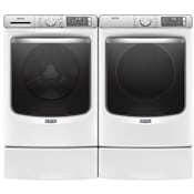 Maytag 27 Inch Wide 5 Cu. Ft. Washer and 27 Inch Wide 7.3 Cu. Ft. Gas Dryer Laundry Pair with Pedestal and 24 Hr Fresh Hold® Option White
