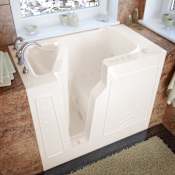 MediTub 46" Fiberglass Air / Whirlpool Walk In Tub for Alcove, Corner, or Single Wall Installations with Left Drain, Drain Assembly, Overflow, 14" Panel, Roman Tub Filler and Hand Shower Biscuit