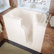 MediTub 46" Fiberglass Whirlpool Walk In Tub for Alcove, Corner, or Single Wall Installations with Right Drain, Drain Assembly, Overflow, 14" Panel, Roman Tub Filler and Hand Shower Biscuit