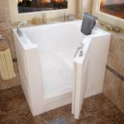 MediTub 39" Acrylic Whirlpool Walk In Tub for Alcove, Corner, or Single Wall Installations with Left Drain, Drain Assembly, Overflow, Roman Tub Filler and Hand Shower White