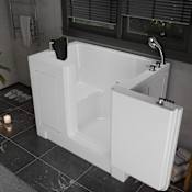 MediTub 47" Acrylic Soaking Walk In Tub for Alcove, Corner, or Single Wall Installations with Right Drain, Overflow, Fast Filling Roman Tub Filler and Hand Shower White