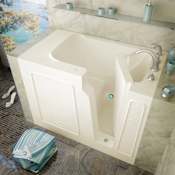 MediTub 52" Fiberglass Soaking Walk In Tub for Alcove Installations with Left Drain, Drain Assembly, Overflow, 8" Extension Panel, Roman Tub Filler and Hand Shower Biscuit