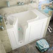 MediTub 52" Fiberglass Air / Whirlpool Walk In Tub for Alcove Installations with Left Drain, Drain Assembly, Overflow, 8" Extension Panel, Roman Tub Filler and Hand Shower White