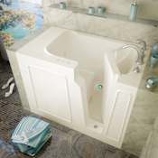 MediTub 52" Fiberglass Whirlpool Walk In Tub for Alcove Installations with Right Drain, Drain Assembly, Overflow, 8" Extension Panel, Roman Tub Filler and Hand Shower Biscuit
