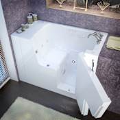 MediTub 53" Fiberglass Air / Whirlpool Walk In Tub for Alcove Installations with Right Drain, Drain Assembly, Overflow, 7" Extension Panel, Roman Tub Filler and Hand Shower White