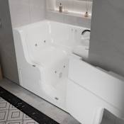 MediTub 53" Fiberglass Whirlpool Walk In Tub for Alcove Installations with Powered Fast Right Drain, Overflow, Roman Tub Filler and Hand Shower White