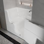 MediTub 53" Fiberglass Soaking Walk In Tub for Alcove Installations with Right Drain, Drain Assembly, Overflow, Fast Filling Roman Tub Filler, Extension Panel and Hand Shower White