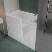 MediTub 53" Fiberglass Soaking Walk In Tub for Alcove Installations with Right Drain, Drain Assembly, Overflow, Fast Filling Roman Tub Filler and Hand Shower White