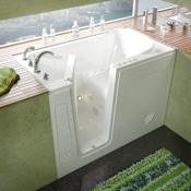 MediTub 54" Acrylic Air / Whirlpool Walk In Tub for Alcove Installations with Left Drain, Drain Assembly, Overflow, 6" Extension Panel, Roman Tub Filler and Hand Shower White