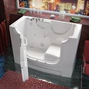 MediTub 60" Fiberglass Air / Whirlpool Walk In Tub for Alcove, Corner, or Single Wall Installations with Left Drain, Drain Assembly, Overflow, Roman Tub Filler and Hand Shower White