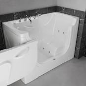 MediTub 60" Fiberglass Whirlpool Walk In Tub for Alcove, Corner, or Single Wall Installations with Left Powered Fast Drain, Drain Assembly, Overflow, Roman Tub Filler and Hand Shower White
