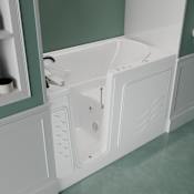 MediTub 60" Fiberglass Whirlpool Walk In Tub for Alcove Installations with Powered Fast Left Drain, Overflow, Roman Tub Filler and Hand Shower White